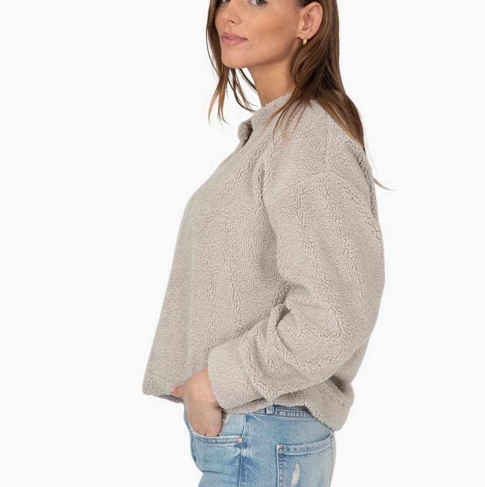 Dylan Suede Sherpa Split Neck Top